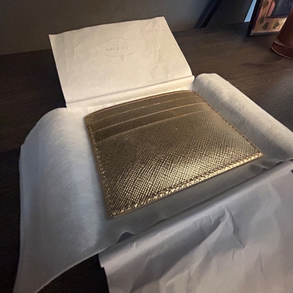 Prada Gold Color Saffiano Card Holder Authentic Unisex NWT - Picture 2 of 6
